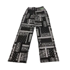Chuu Bandana Print Pants Womens 26 Black White Paisley Patchwork Straight Leg